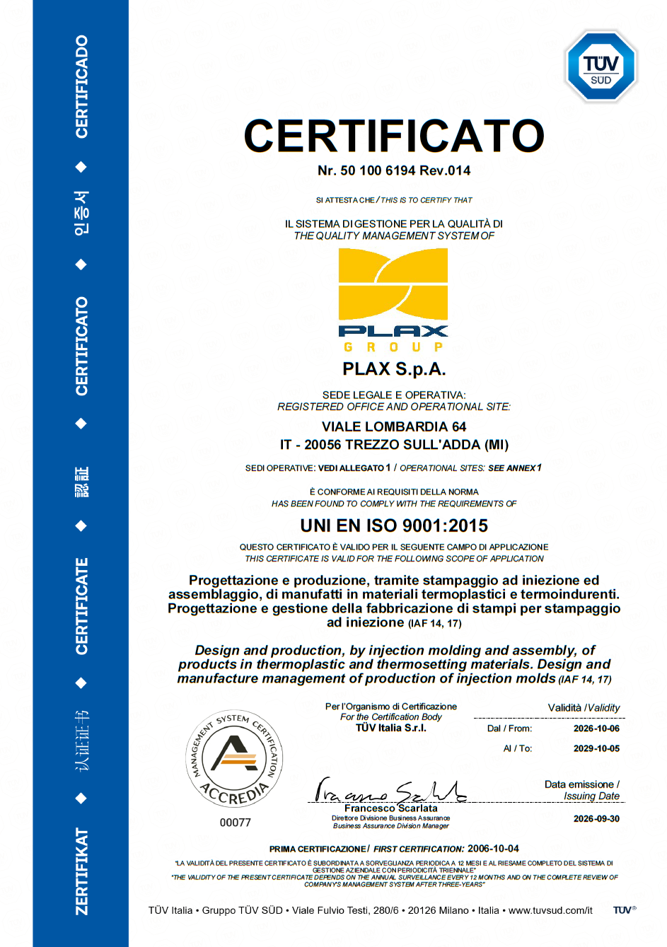 UNI EN ISO 9001: 2015 